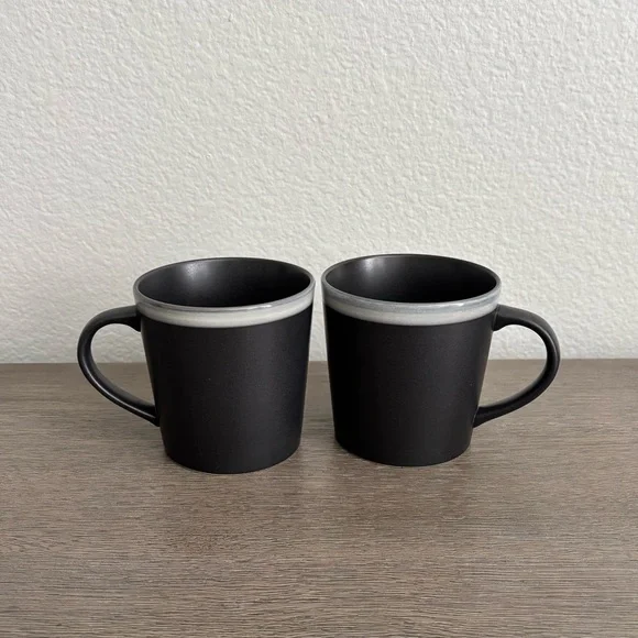 Starbucks • 2009 Matte Black Ceramic Mugs with White Glazed Rim - Set of 2 - Picture 4 of 11